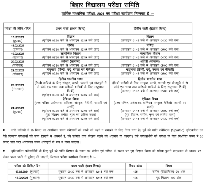Bihar-board-10th-time-table-2021