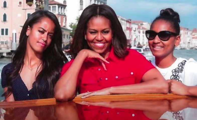 Sasha, Malia and Michelle Obama