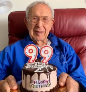 Frank Fields celebrating his 99th birthday